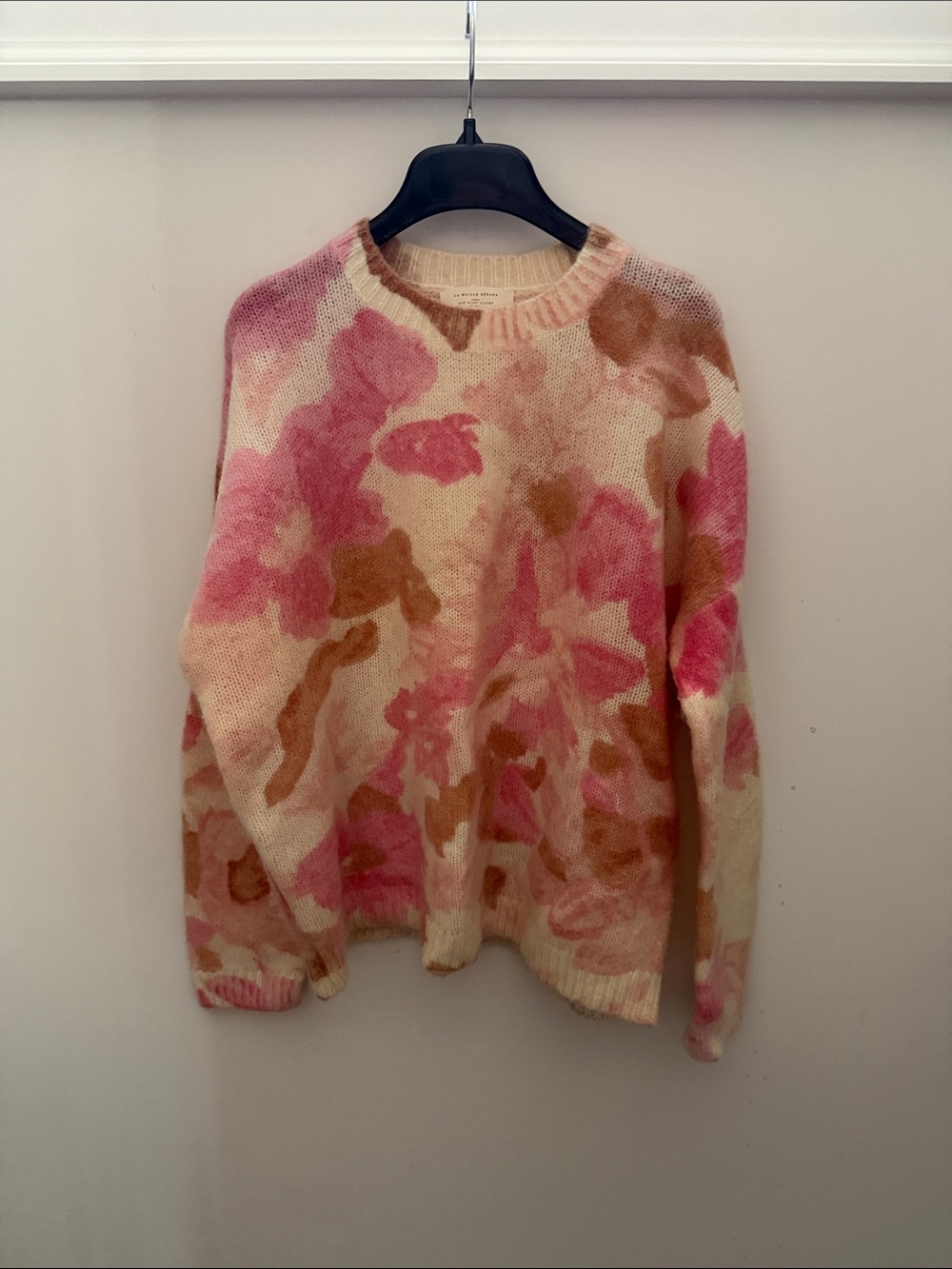 Sezane Cream Sweater with Pink and Tan Floral Print - size M